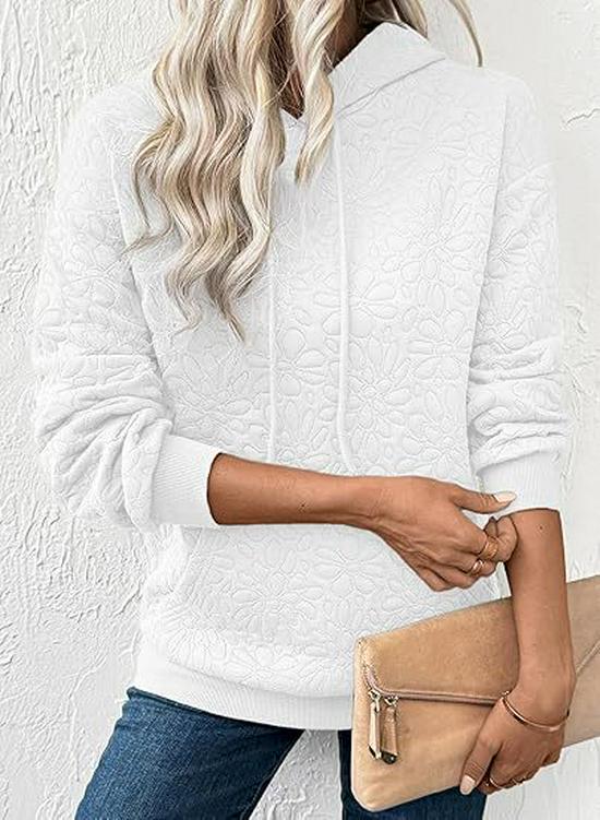 Autumn Winter Fashion Textured Jacquard Long Sleeve Hoodie for Women