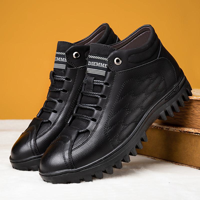 

Мужские хлопковые туфли с высоким берцем, зимние, бархатные, утолщенные, теплые, нескользящие, кожаные туфли, корейская версия, тренд, крутые, большие размеры, зимние туфли 39 чёрный