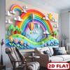 Rainbow Hot Air Balloon Tapestry, 3D Paper Cut Floral Background Cloth, Cute Kids Room Wall Decor