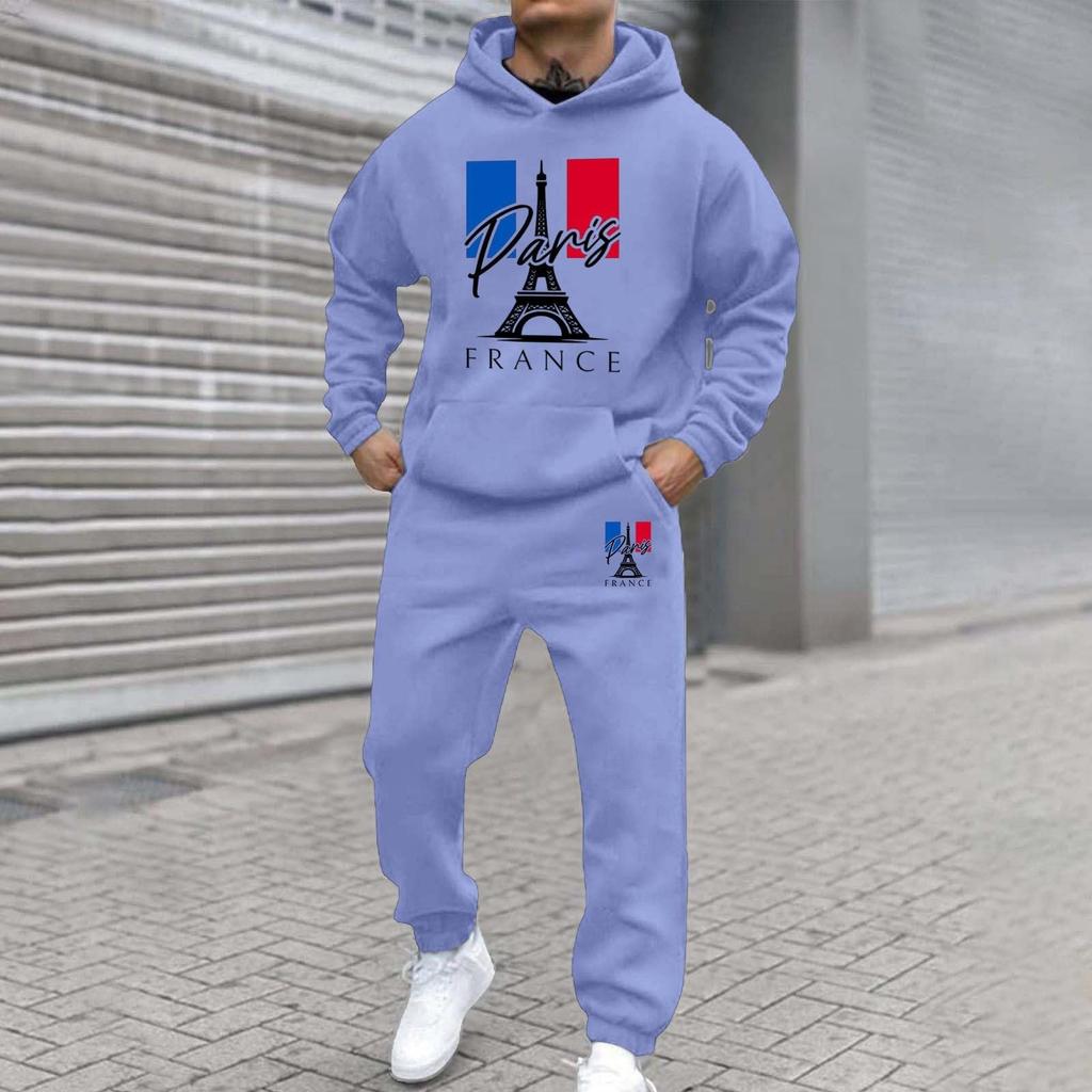 Men'S Stand Up Collar Button Casual Long Sleeved Shirt Long Pants Sports Suit