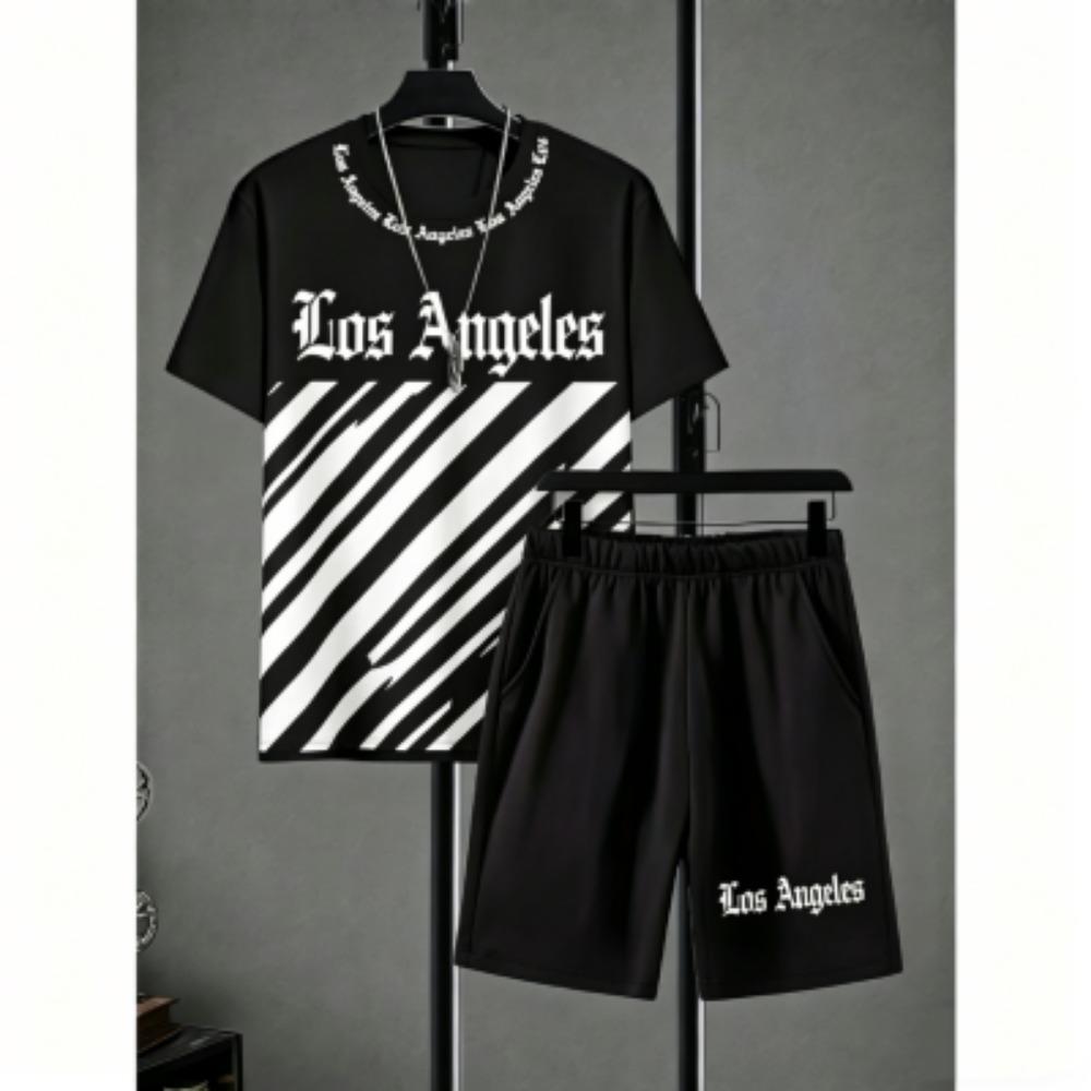 Men's Set Colorful Stripes Printed Men's T-shirt and Shorts 2 Piece Set Summer Casual Outdoor Men's and Women's T-shirt Sets