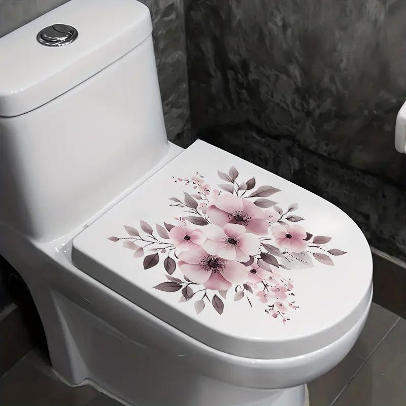 Pink Floral Toilet Wall Sticker Self-Adhesive Waterproof Removable Bathroom Cute Home Decor Art
