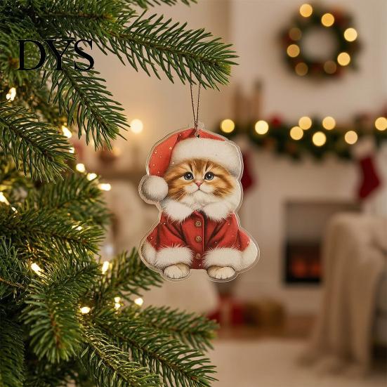 Festive Party Supplies Cute Cat Christmas Ornaments, 2D Wooden Cartoon Tree Xmas Gift for Friends Hanging Decorations Winter Holiday Home Decor