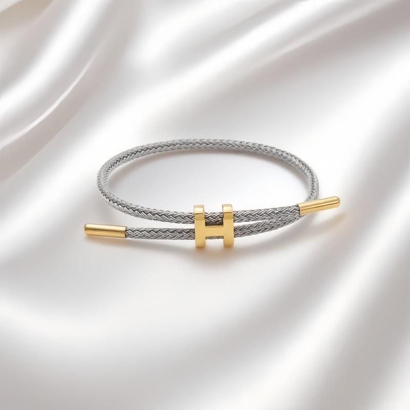

Универсальный и атмосферный браслет из нержавеющей стали с H-образной пряжкой и веревкой, регулируемый, водонепроницаемый, из титановой стали, для женщин и мужчин серый