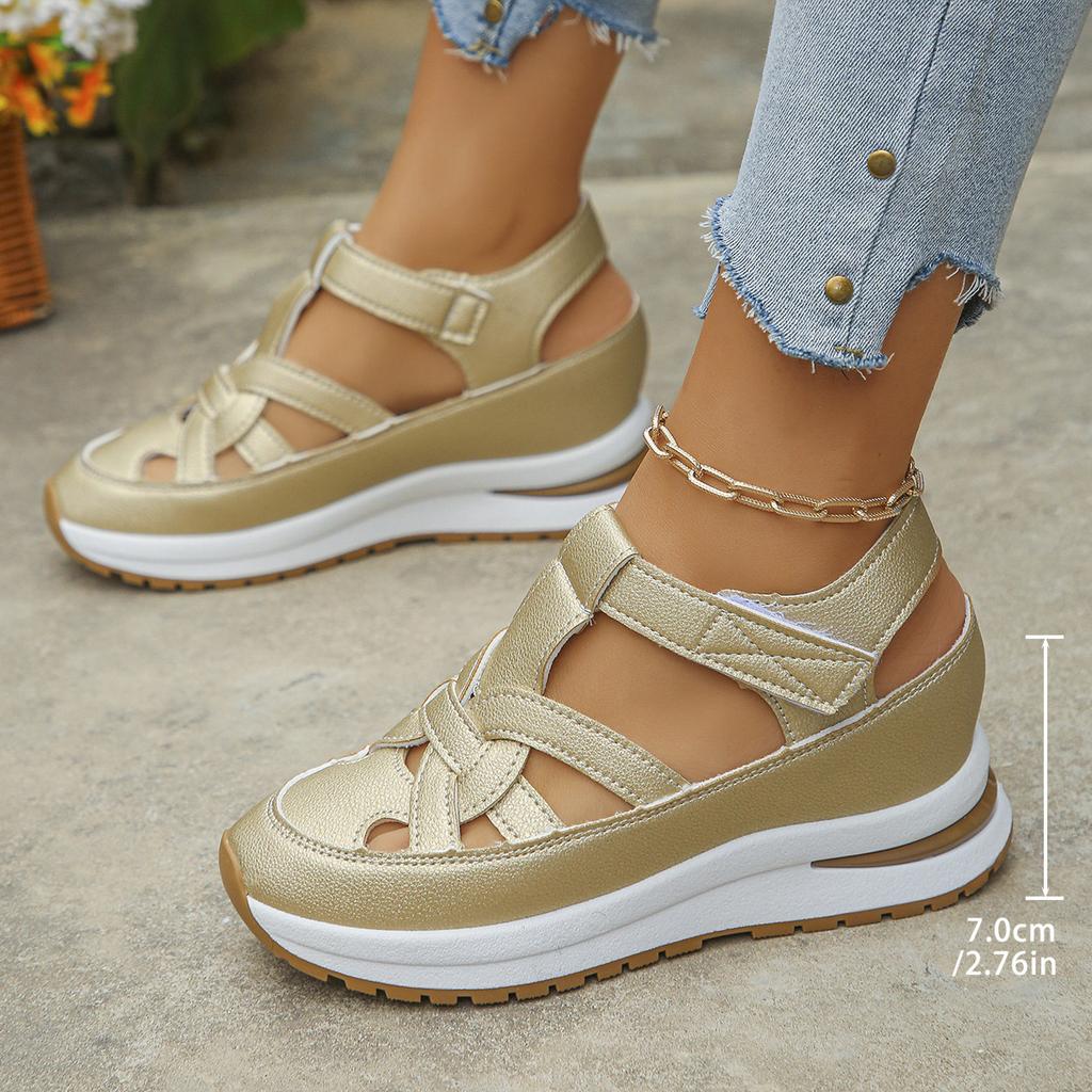Women Fashion Sandals Comfortable Magic Tape Straps Solid Color Open Toe Beach Slip-On Shoes