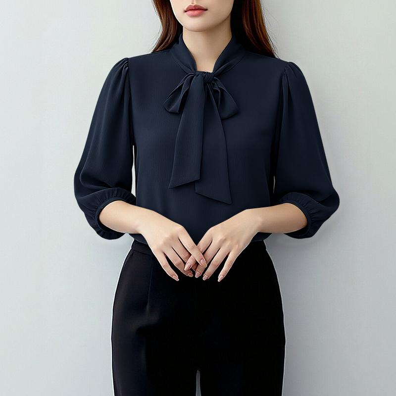 ZANZEA Damen Freizeit Rundhals Einfarbig 3/4 Ärmel Bluse