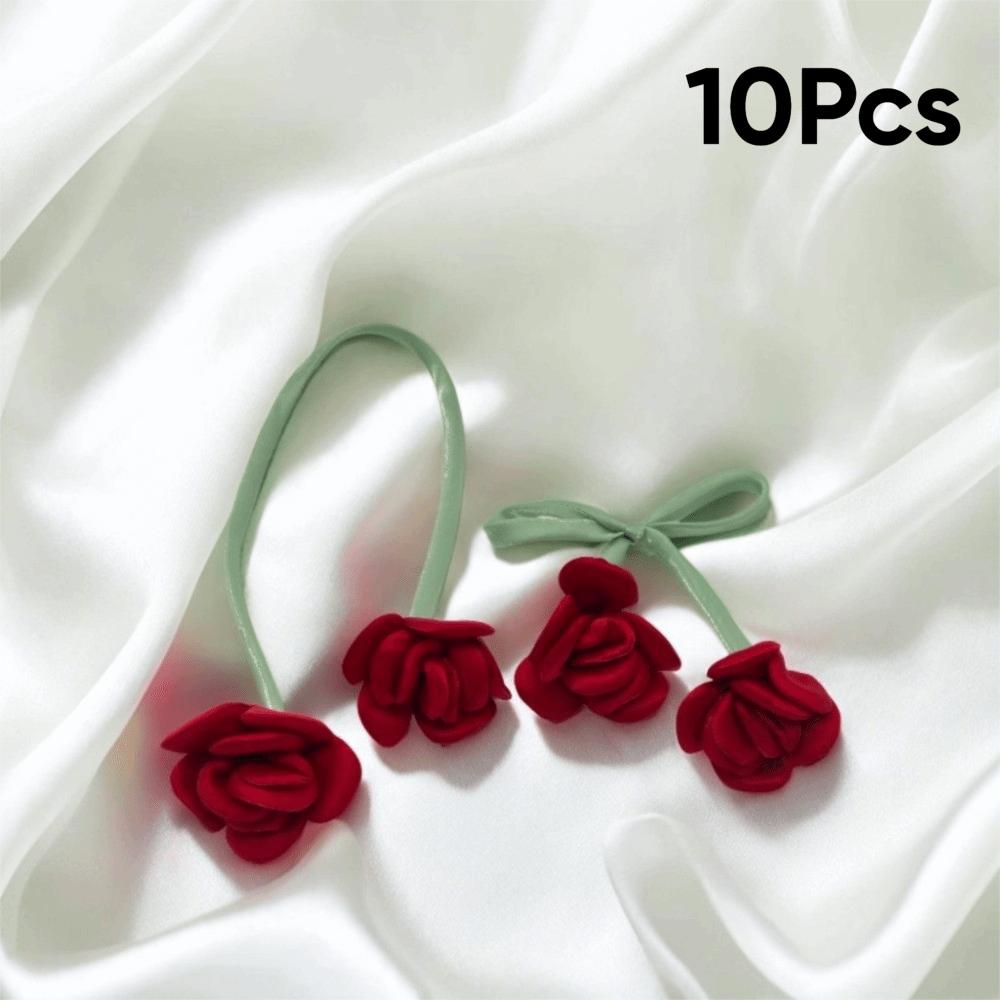 10Pcs Handmade Double Head Rose Flowers DIY Craft Crochet Decoration 3D Flower Patches Artificial Rose Bow Flowers