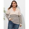 2026 Fall Winter Striped Knit Sweater Half Zip Mock Neck Loose Fit Casual Pullover Women