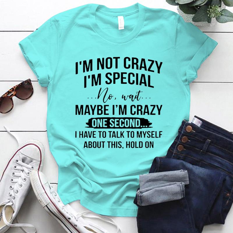 

Женские футболки с принтом «Я не сумасшедший, я специальный», забавная футболка с коротким рукавом и круглым вырезом, повседневные летние топы XXXXL мятный