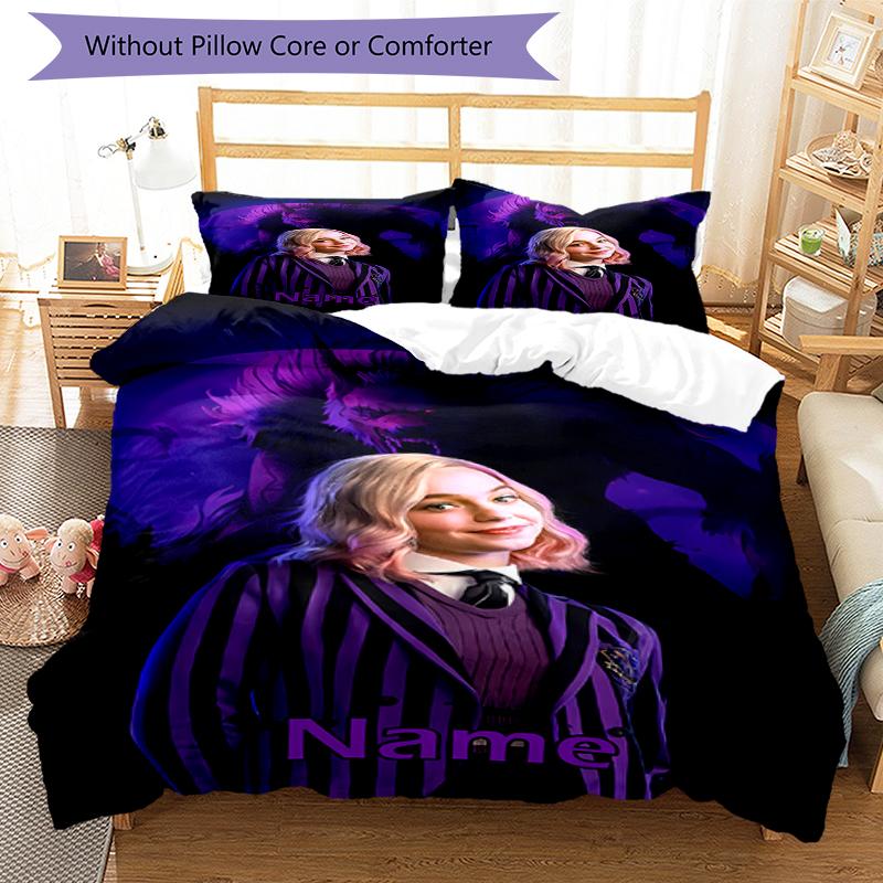 Conjunto de Cama Personalizado com Nome Quarta-feira 3 Peças Capa de Edredom Fechamento Inclui 1 Capa de Edredom e 2 Fronhas, Macio e Confortável para Todas as Estações.