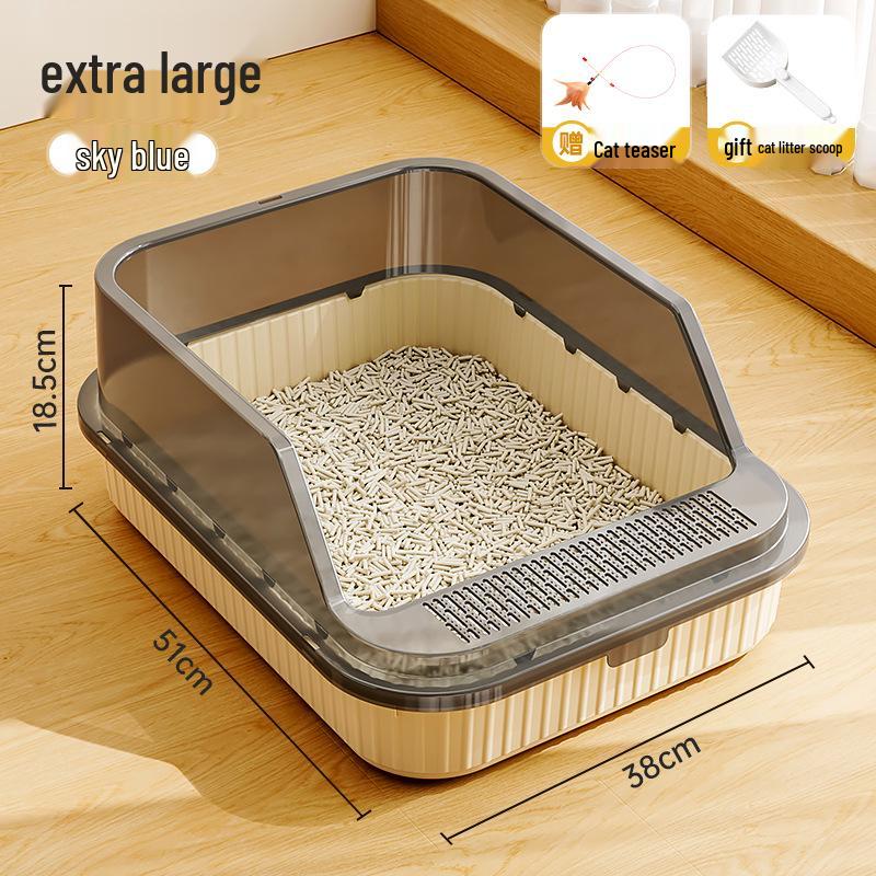 Extra Large Anti-Splash Cat Litter Box: Semi-Enclosed Tray for Large Cats and Kittens