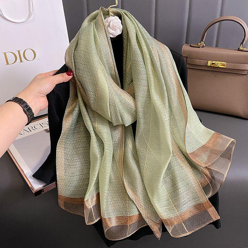 Women's Korean Style Fashionable Silk-like Temperament Scarf Winter Striped Retro High-end Shawl Outer Wear Neck Warmer