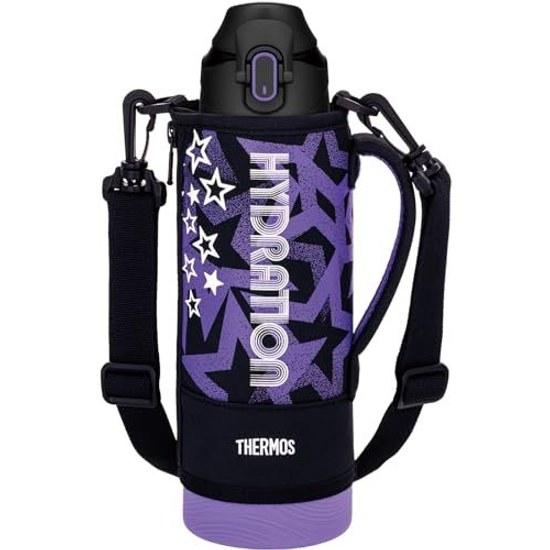 Thermos Water Bottle Vacuum Insulated Sports 1L Black Purple Cold Use Only Children Pouch Shoulder-Friendly Strap FJS-1000F BKPL