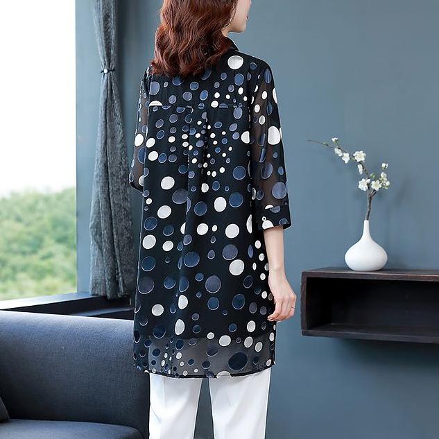 Chiffon Shirt Damen Lang Sommer Plus Polka Dot Lockeres T-Shirt Modisches Lockeres Freizeithemd