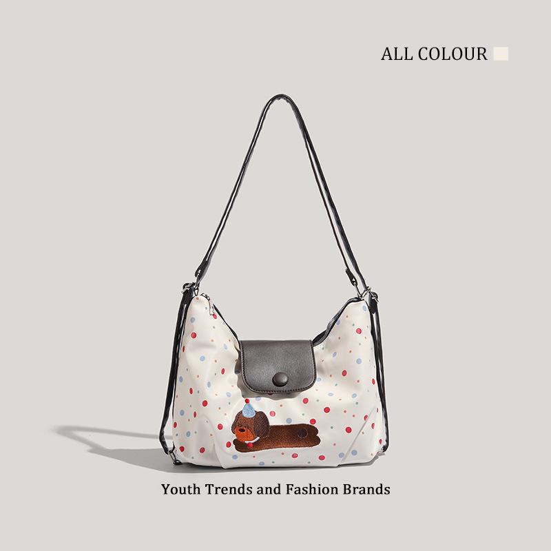 Niche cartoon coffee puppy cute shoulder crossbody backpack polka dot bag