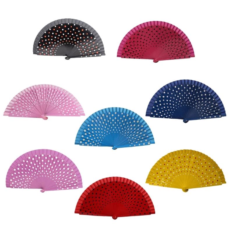 Dots Pattern Folding Fan Clothing Accessories Flamenco Spanish Classical Dance Performances Handheld Fan Hand Fan