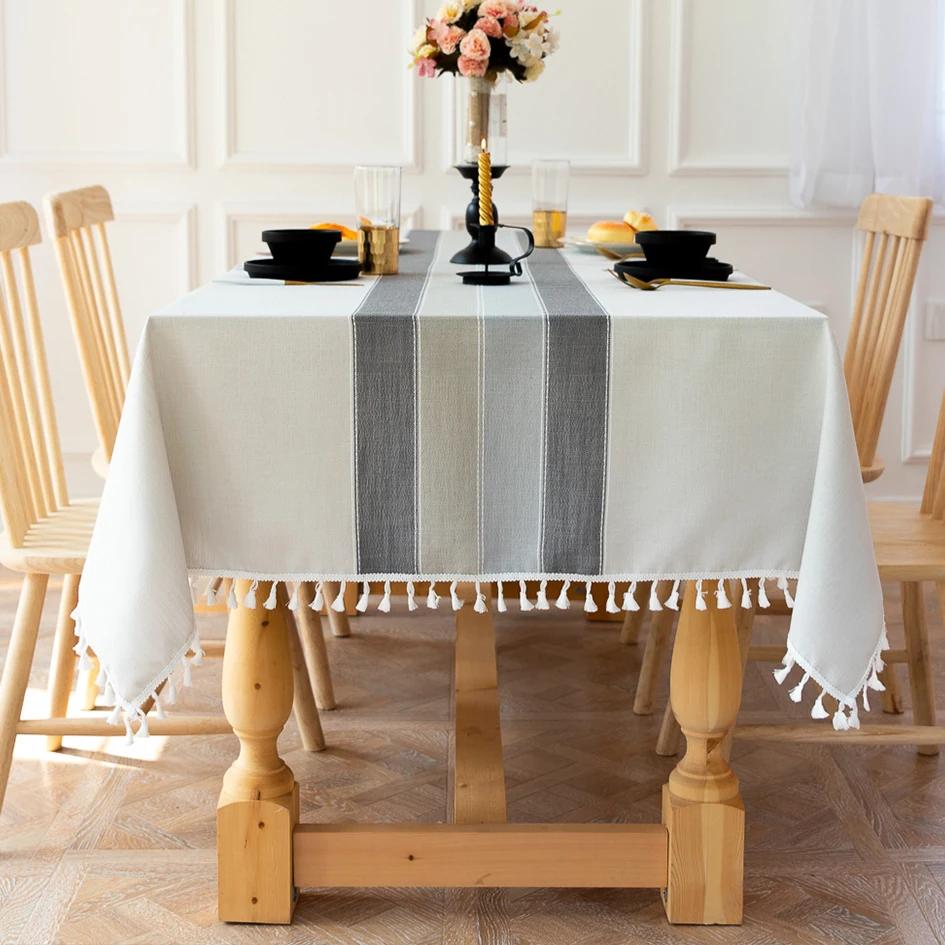 Battilo Linen Tablecloth Rectangular Tables Cloth With Tassel Waterproof Coffee Desks Cover for Dining Table Wedding Decor