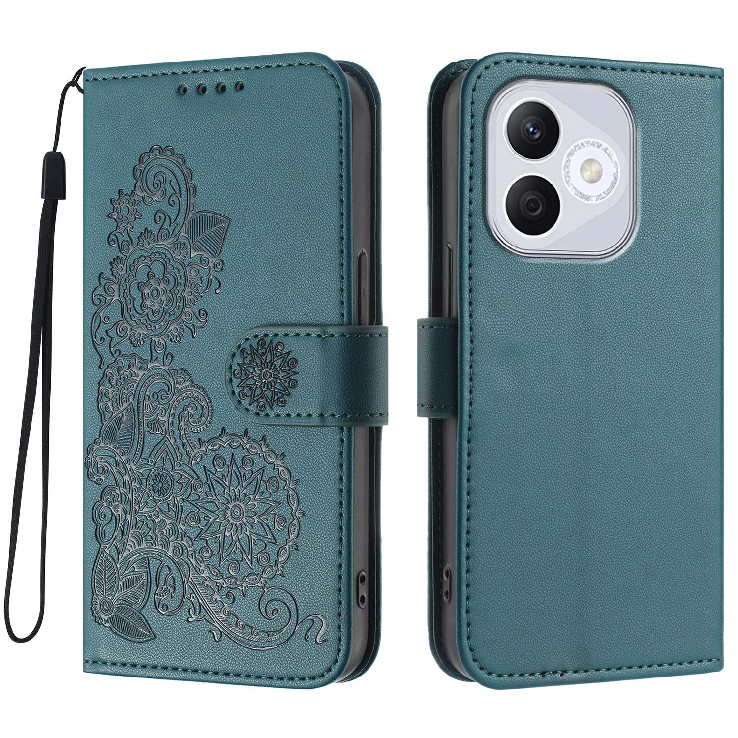 

For Honor 400 Lite Phone Cases Mandala Flower Leather Wallet Mobile Cover with Strap Blackish Green