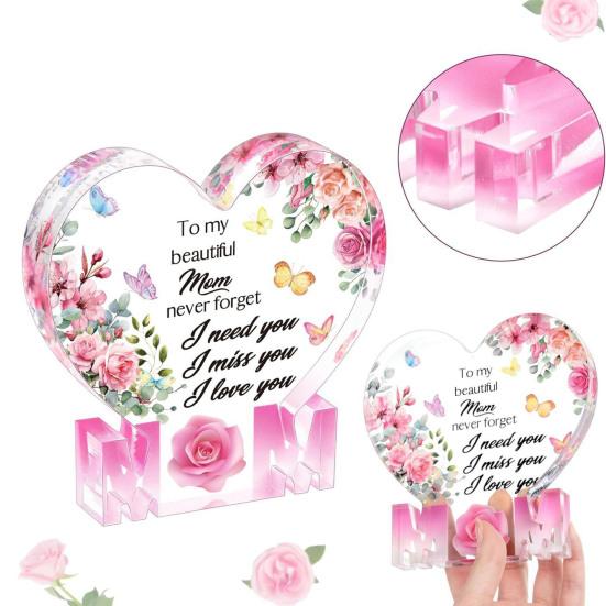 Printed Acrylic Ornament Gifts for Mom Gifts from Daughter or Son Standing Heart or Butterfly Shape Clear Acrylic Sign Mother's Day Gift for Mom