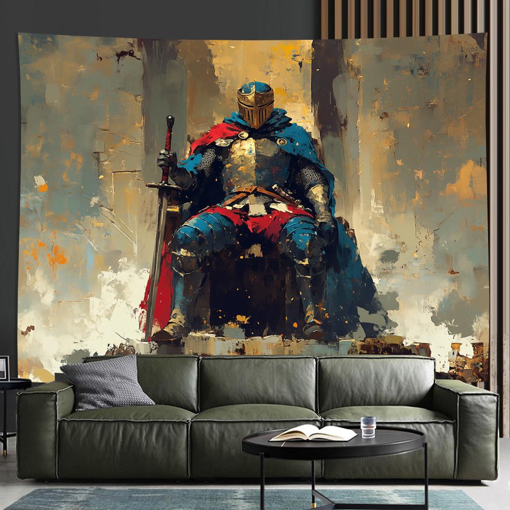 Doodle of a Medieval Knight Digital printing polyester wall hanging tapestry decorative Living room bedrooms background gift 74x94cm(29x37in)
