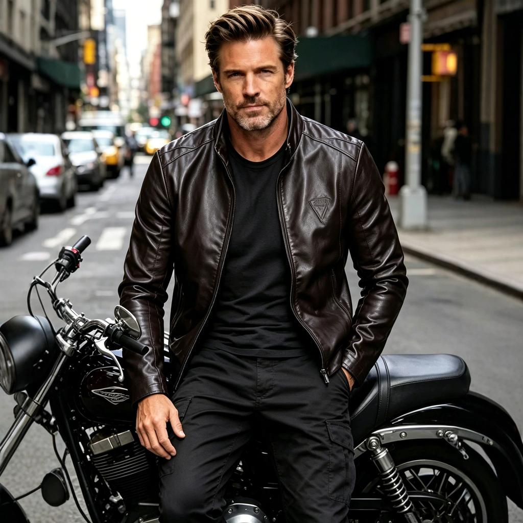 Autumn new men's slim-fit stand-up collar PU leather jacket jacket European and American motorcycle leather jacket