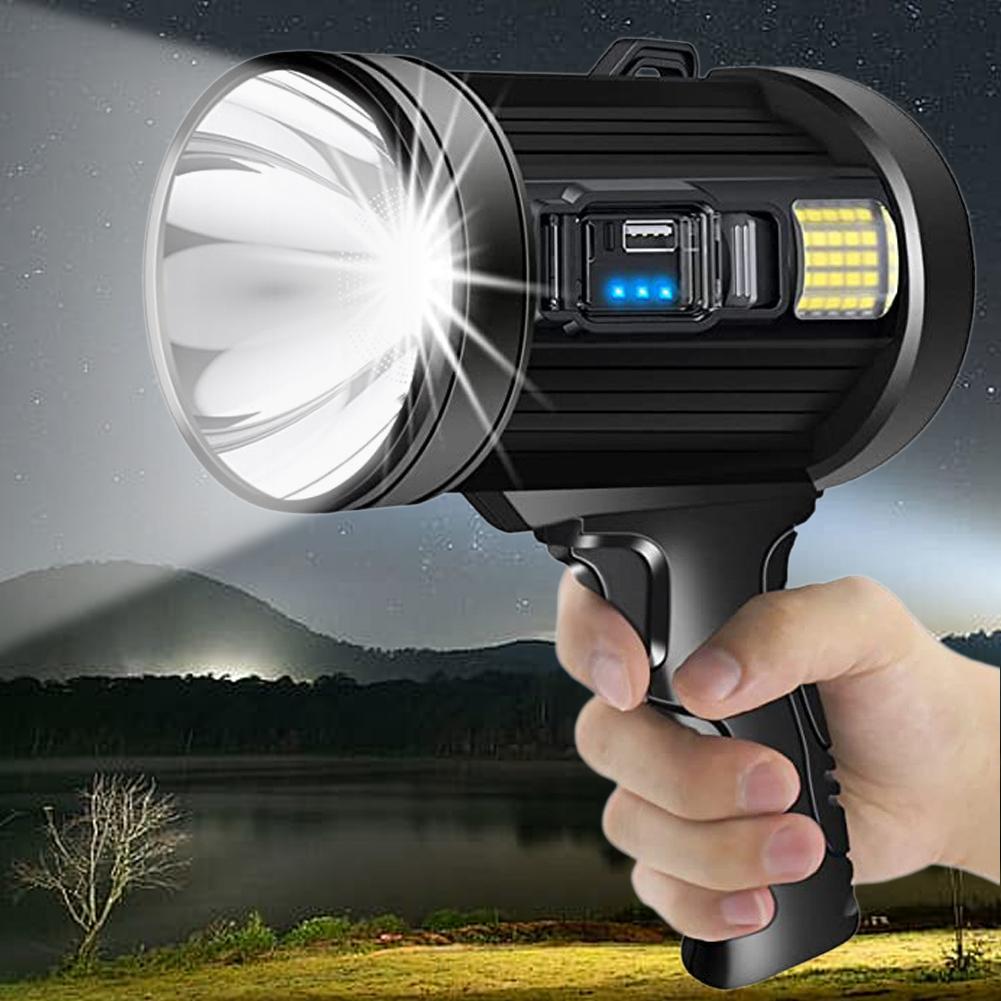Rechargeable Spotlight LED Handheld Hunting Flashlight Super Bright Spotlight with Solar Panel Searchlight Waterproof Spot Light