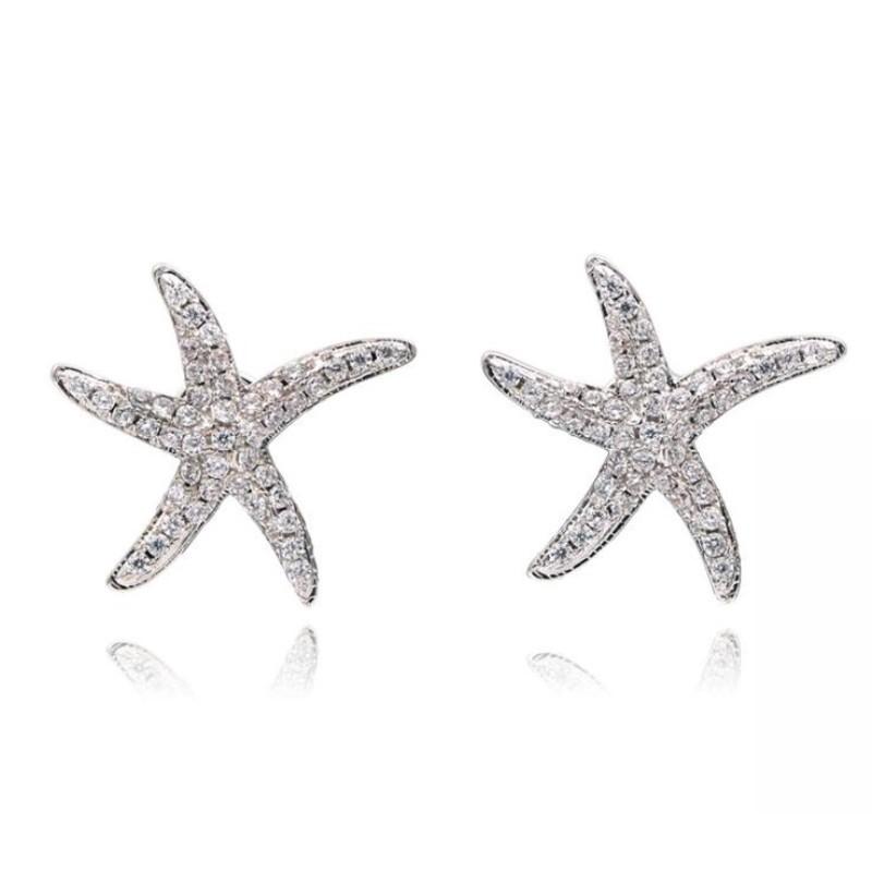 925 Silver Micro Pave Crystal Starfish Stud Earrings E037