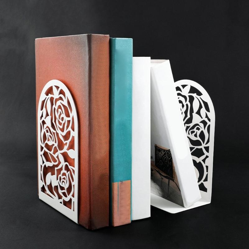 Sturdy Metal Bookends With Not Slip Base Floral Design For Home Office And Study Room