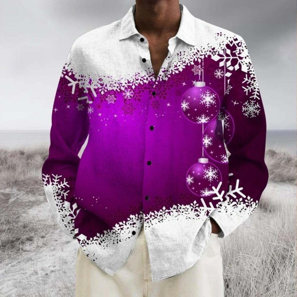 Men's Christmas Shirt Santa Reindeer Collar 3D Outdoor Long Sleeve Fashion Designer Style