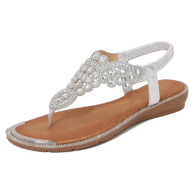 Damen Sandalen Sommer Mode Plateau Keilabsatz Bequem Elastisches Band Rutschfest Strass Sandalen Strandschuhe