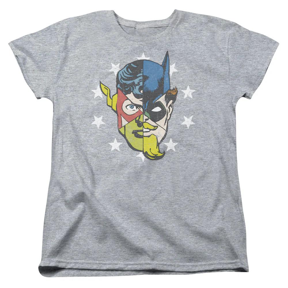 

Justice League Face Off Womens T Shirt Athletic Heather L