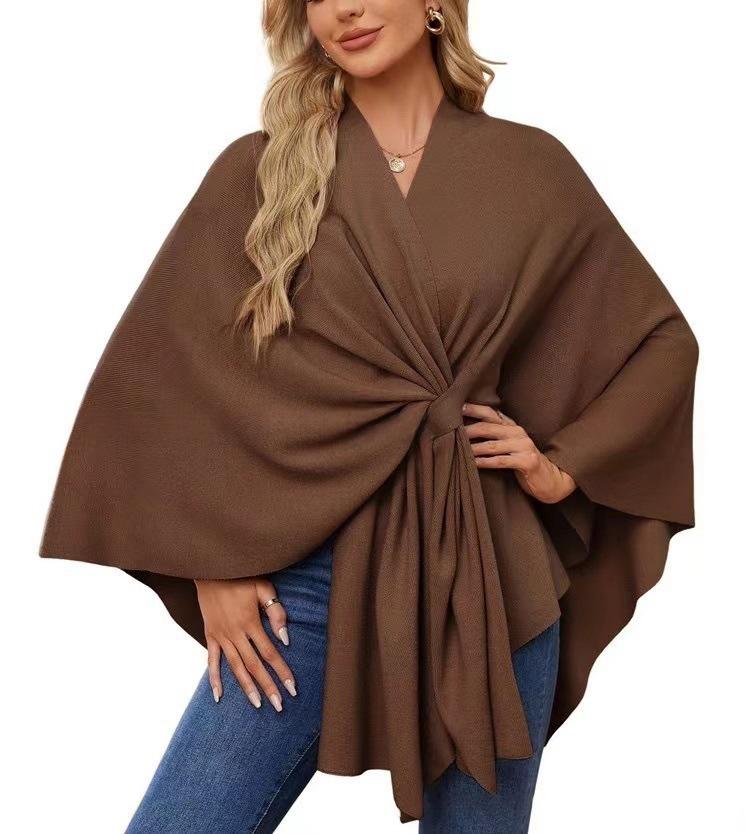Women's Elegant Solid Color Shawl Cape Coat 2024