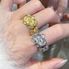 Metallic Zircon Oval Ring for Women Flower Pleated Opening Adjustable Ring Elegant Fashion Romantic Wedding Party Zircon Gifts