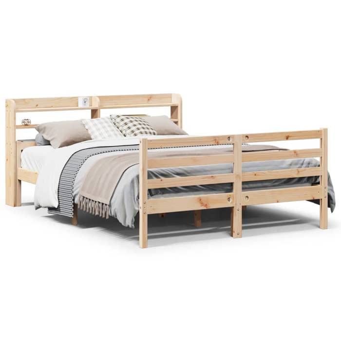 VidaXL Bed Frame with Headboard 140x190 Cm Solid Pine Wood, Bed, Solid Wood Bed Frame, Bedroom Furniture At 3306676