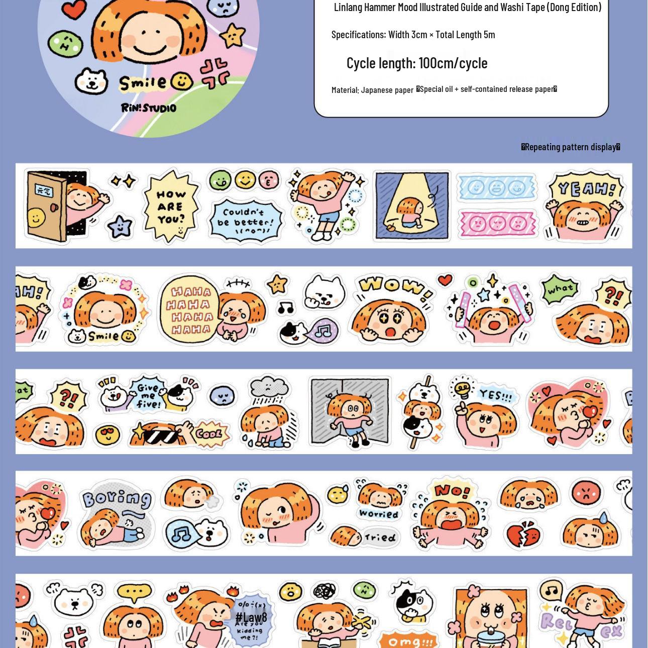 Linlang Die-Cut Hammer Head Emojis & Washi Tape: Cute, Fun Journal Decorative Stickers