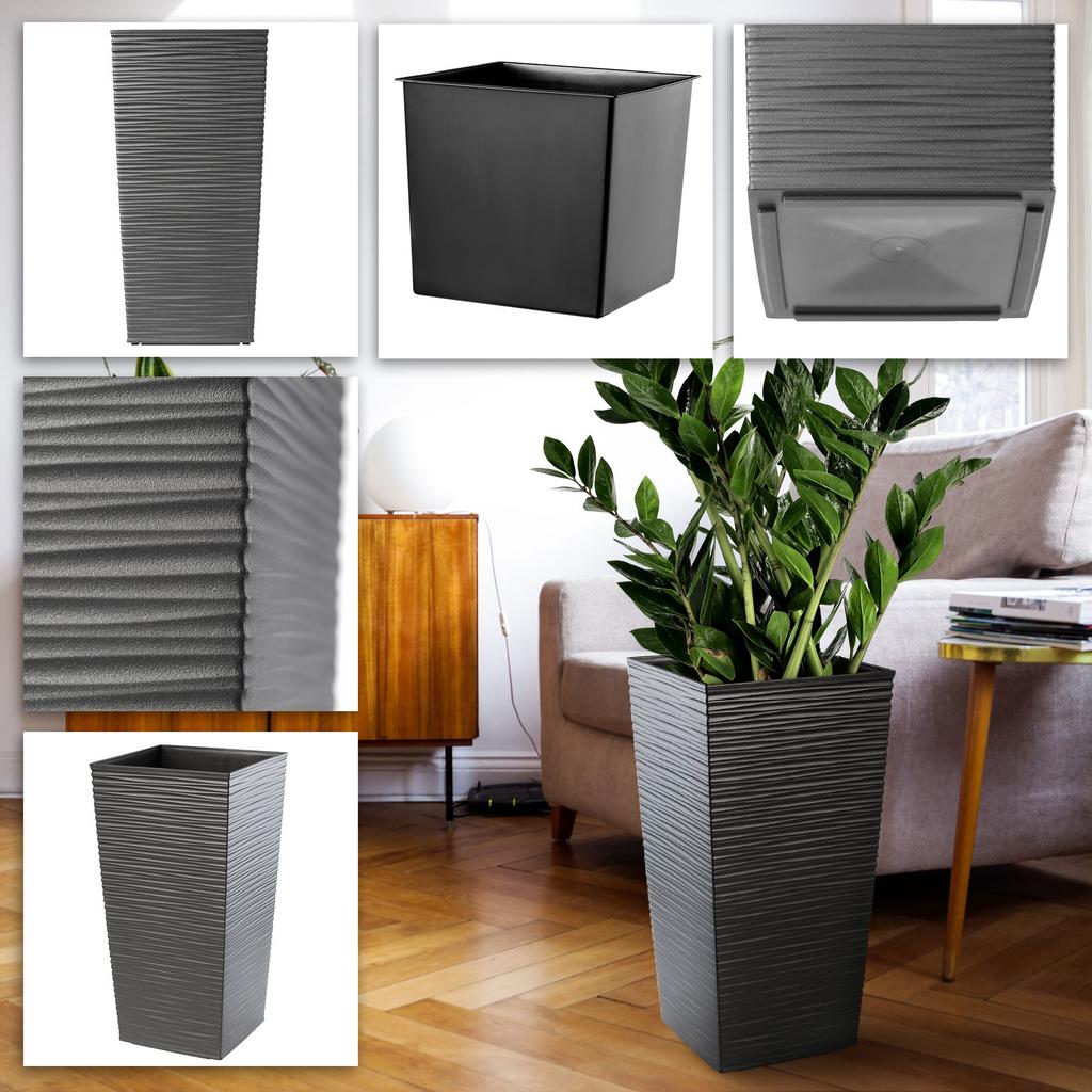 KADAX Set of 3 Flowerpots Flowerpots Inserts Garden Flowerpots Tall Graphite 57cm