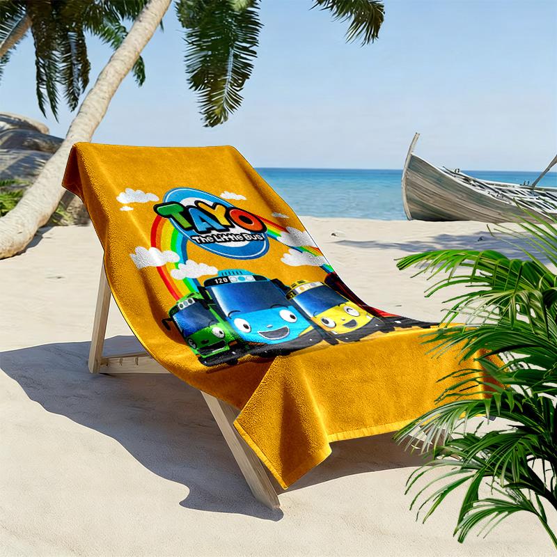 Kkoma-beoseu Tayo Print Beach Towel, Large Soft Quick Dry Towel for Beach Camping Swimming