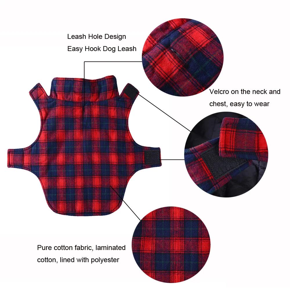 Pet Dog Cotton Vest Coat Plaid British Style Plaid Pet Vest Winter Coat Warm Dogs Apparel Jacket For Cat Small Medium Dog
