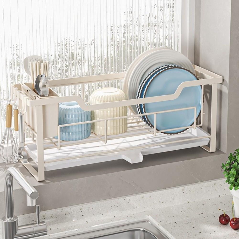 Stainless Steel Sink Drain Basket Multi-functional with Drain Tray Dishwashing Rack Space Saving Kitchen Storage Organizer