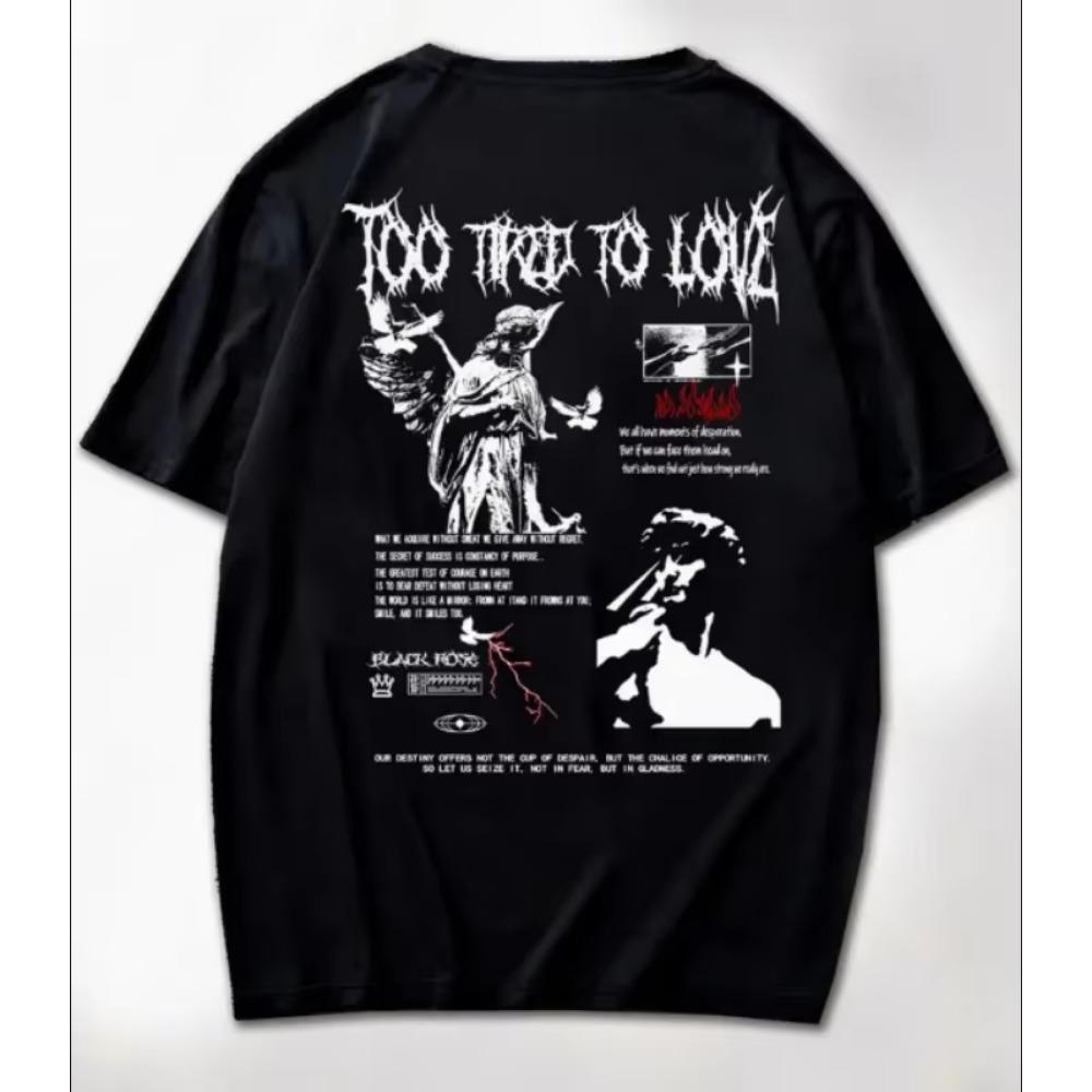 High Quality Cotton Men's Short-sleeved Fashion Hip-hop Rock Retro T-shirt Summer Oversized Crew Neck Top Men's Unisex