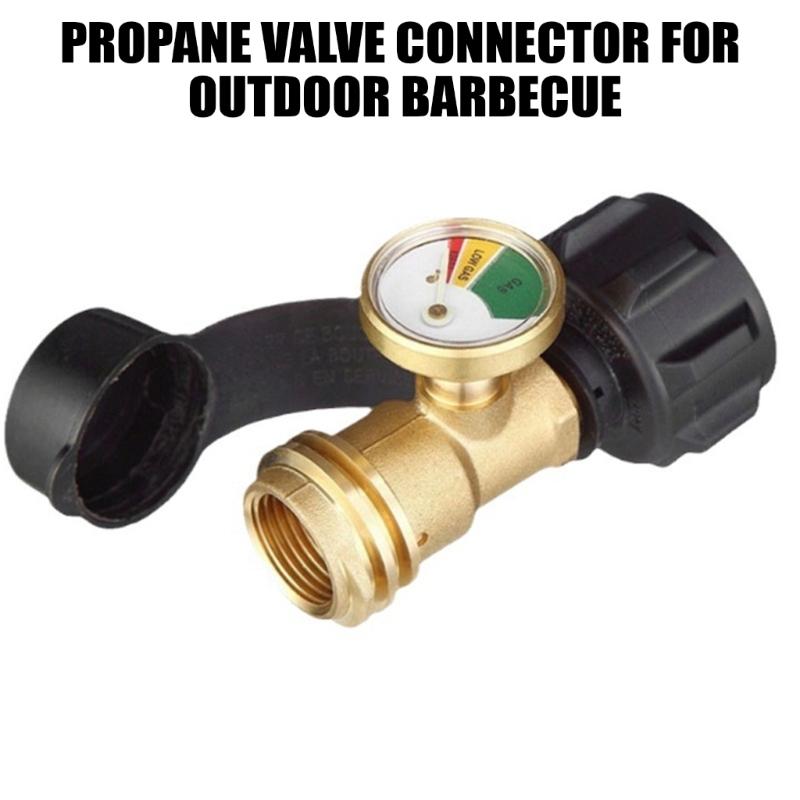 Weather Resistant Brass Connector Propane Adapter with Gauge Outdoor Propane Level Meter BBQ Grilling Accessories