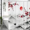 Chinese Ink Painting Landscape Plum Blossom Asian Shower Curtain, Bathroom Decorative Shower Curtain, Waterproof Shower Curtain