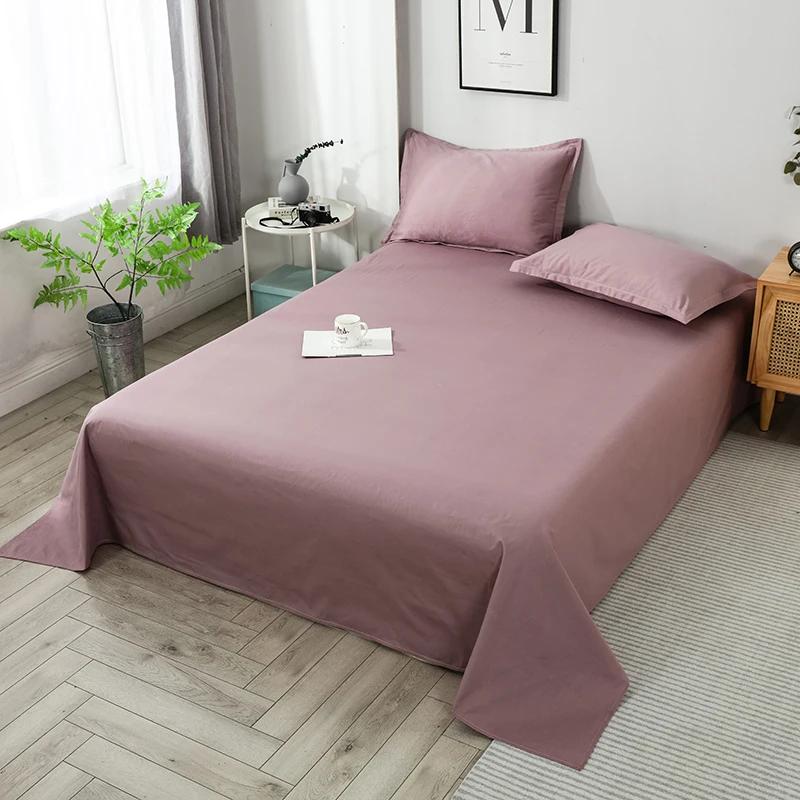 1pcs 100% Cotton Bed Sheet Pink Soild Color Top King Double Sheets Pure Cotton Single Size Kids Bed Linen (No Pillowcase)