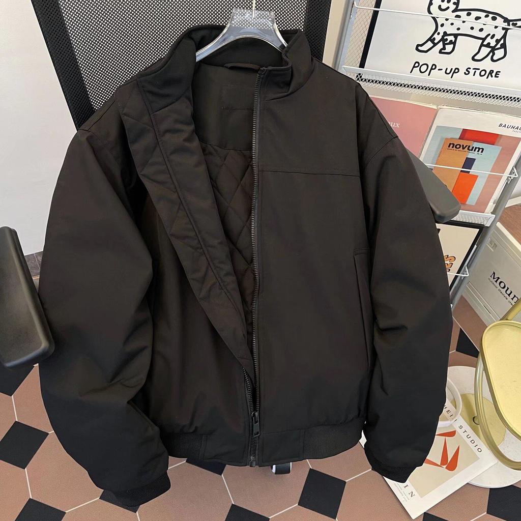 Unisex Korean Style Velvet-Thickened Pilot Jacket with Baseball Collar