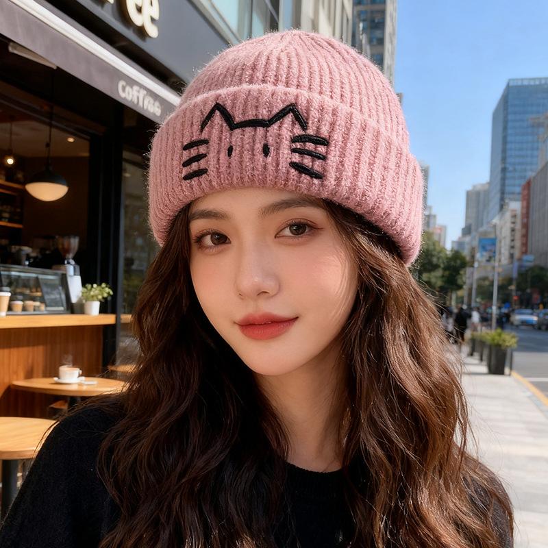 Cute wool hat autumn and winter warm pullover hat versatile ear protection cold hat
