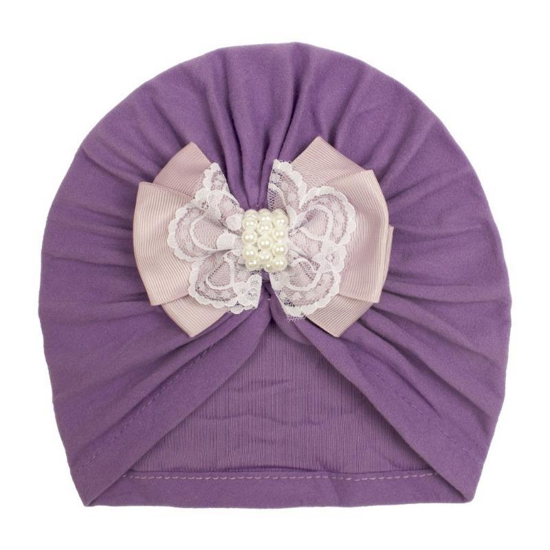 New baby velvet pearl bow hat, children's comfortable warm pullover hat, baby hat strap