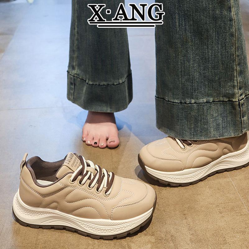 Popular leather Forrest Gump shoes platform casual sports shoes women's 2025 new autumn and winter velvet warm two cotton shoes