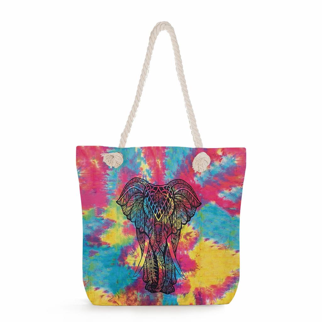 Elephant print thick rope single-shoulder beach bag 7287 CLE
