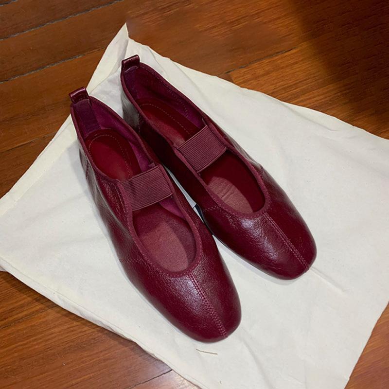 

Sheepskin version~ retro red round head ballet Mary Jane shoes 2025 new one-word buckle flat bottom shallow mouth single shoes women 40 бордовый