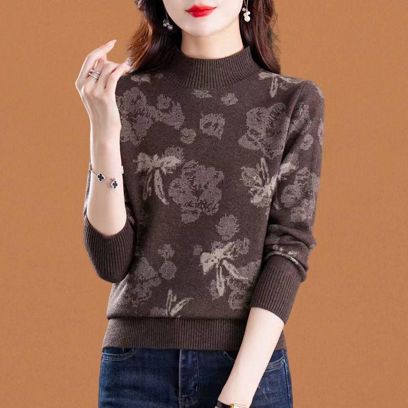 

Полуводолазка жаккардовый женский свитер осень и зима новый модный трикотажный низ рубашки топ 3XL